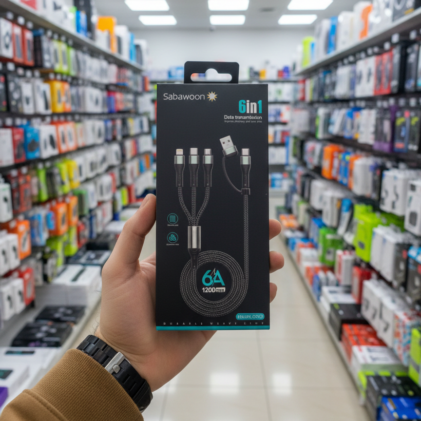 Sabawoon S115 6‑in‑1 Cable | New Model &amp; Design | 100% Original Quality | Multi‑Device Fast Charging