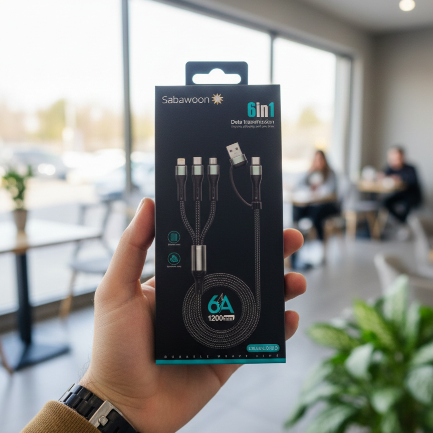 Sabawoon S115 6‑in‑1 Cable | New Model & Design | 100% Original Quality | Multi‑Device Fast Charging View Gallery - Pakistan