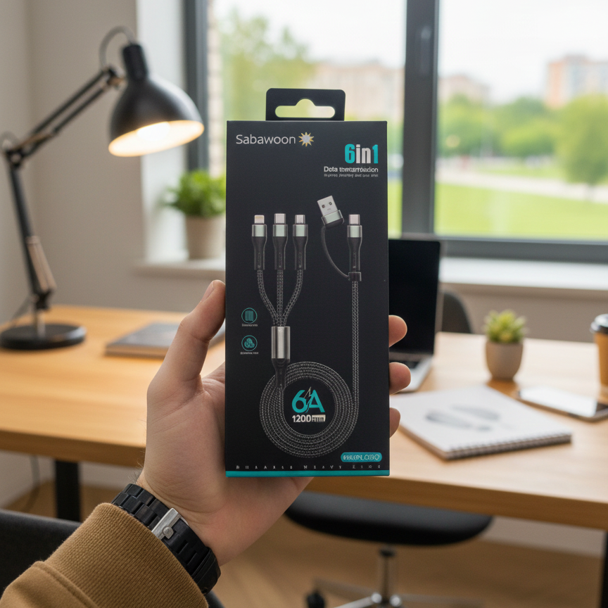 Sabawoon S115 6‑in‑1 Cable | New Model & Design | 100% Original Quality | Multi‑Device Fast Charging View Gallery - Pakistan