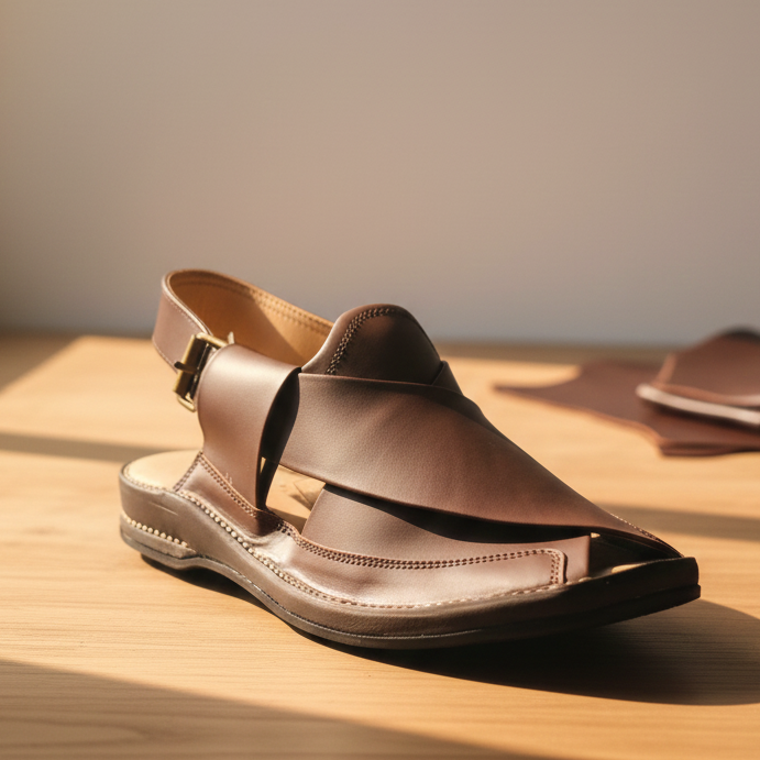 Zalmi Leather Sole Peshawari Chappal Brown Chocolate Colour Traditional Design Premium Quality Smooth Finish Comfortable Wear