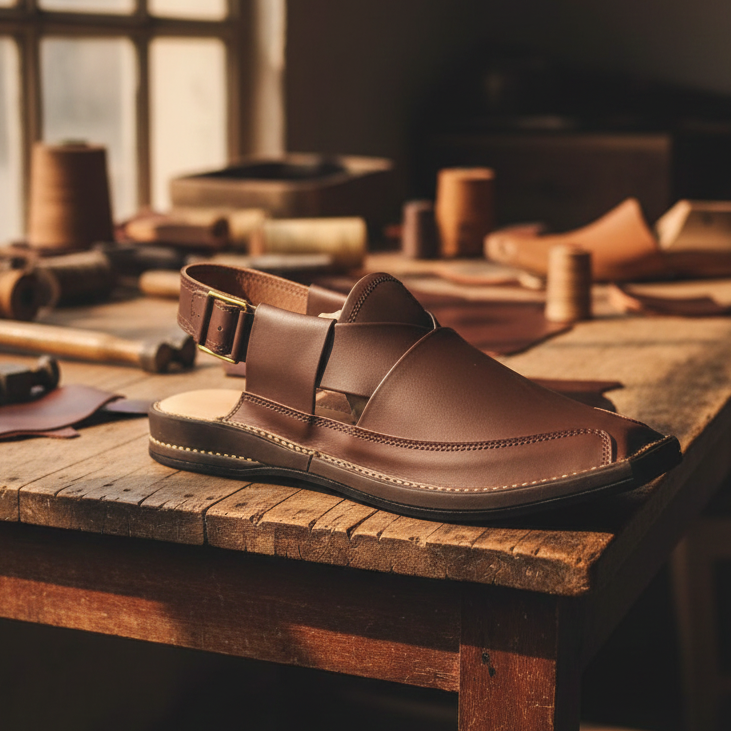 Zalmi Leather Sole Peshawari Chappal Brown Chocolate Colour Traditional Design Premium Quality Smooth Finish Comfortable Wear View Gallery - Pakistan
