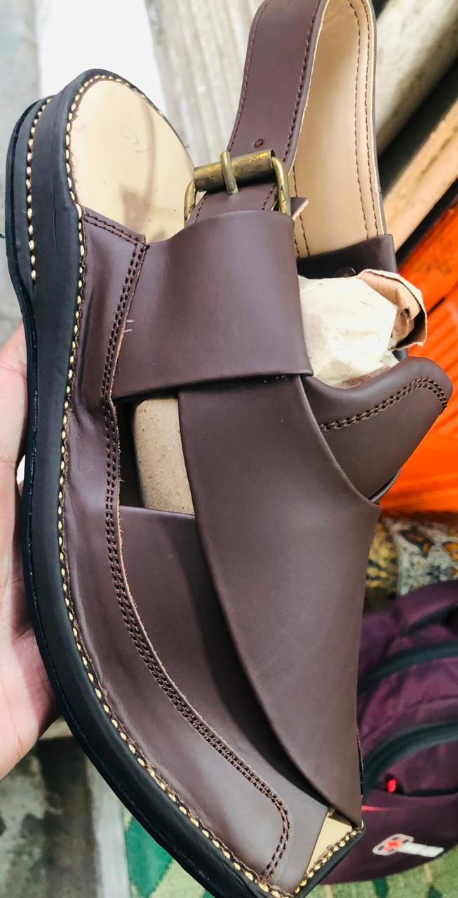 Zalmi Leather Sole Peshawari Chappal Brown Chocolate Colour Traditional Design Premium Quality Smooth Finish Comfortable Wear View Gallery - Pakistan
