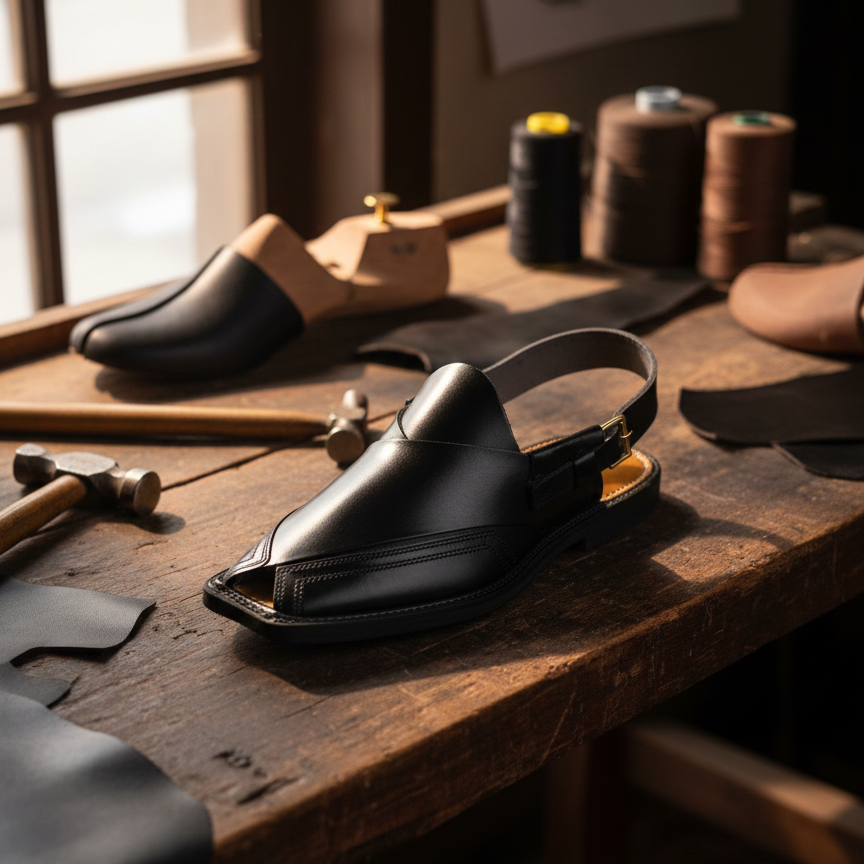 Black Peshawari Chappal Traditional Design Premium Quality Smooth Finish Comfortable Wear For Daily And Special Occasions