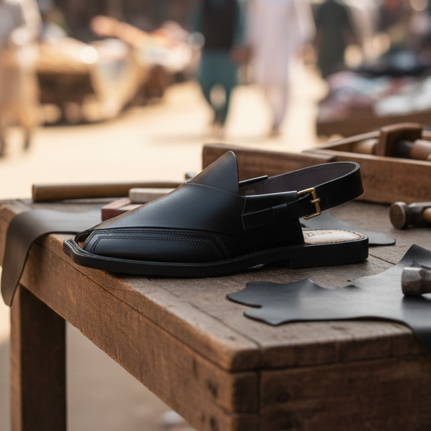 Black Peshawari Chappal Traditional Design Premium Quality Smooth Finish Comfortable Wear For Daily And Special Occasions View Gallery - Pakistan