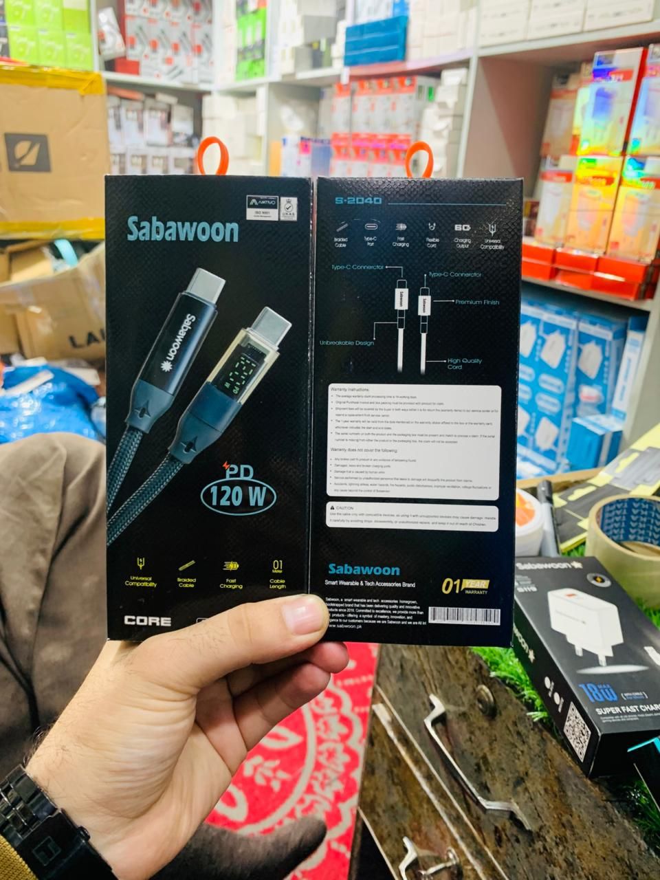 Sabawoon S116 Type‑C to Type‑C Cable | 120W | Digital Display | 100% Original View Gallery - Pakistan
