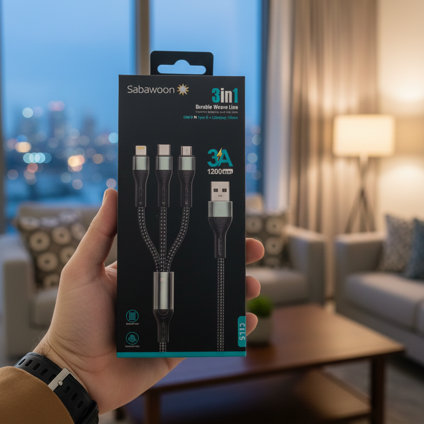 Sabawoon S113 3‑in‑1 Cable | 3A Fast Charging | Original Quality View Gallery - Pakistan