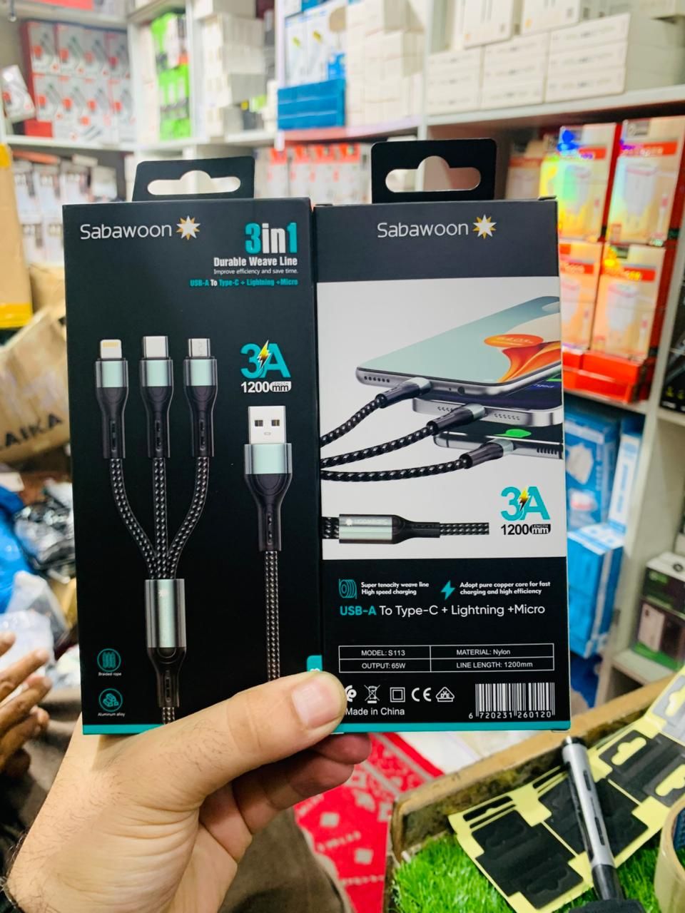 Sabawoon S113 3‑in‑1 Cable | 3A Fast Charging | Original Quality View Gallery - Pakistan