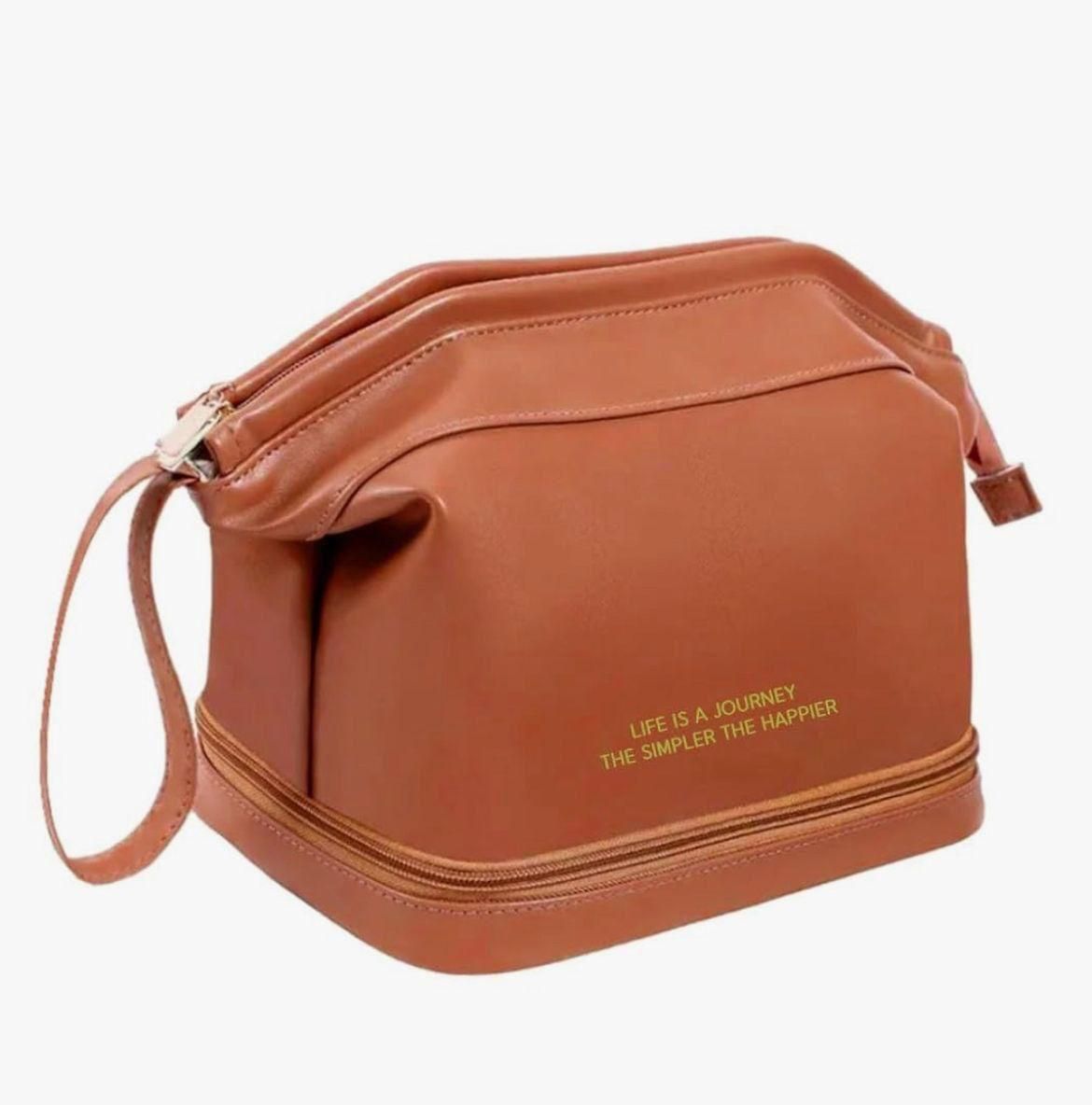 Premium Vegan Leather Travel Toiletry Bag with Dual Compartments and Uplifting Slogan