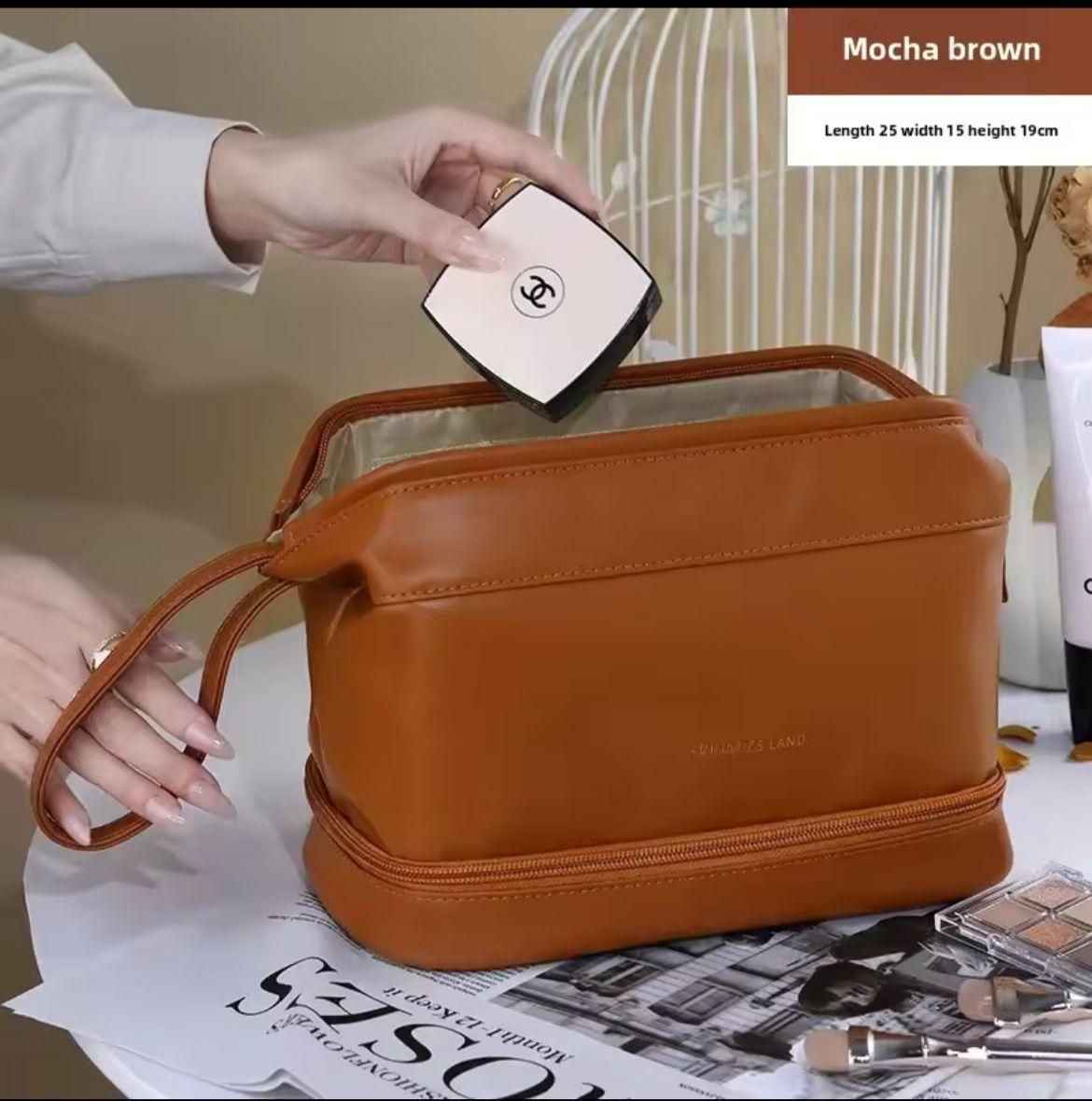 Premium Vegan Leather Travel Toiletry Bag with Dual Compartments and Uplifting Slogan View Gallery - Pakistan