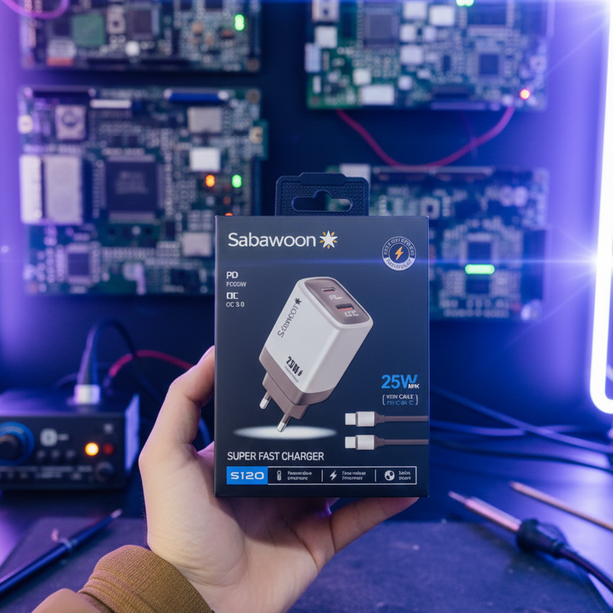 Sabawoon S120 25W Fast Charger 🔌 | All Mobile Options | Type‑C to Type‑C Cable View Gallery - Pakistan