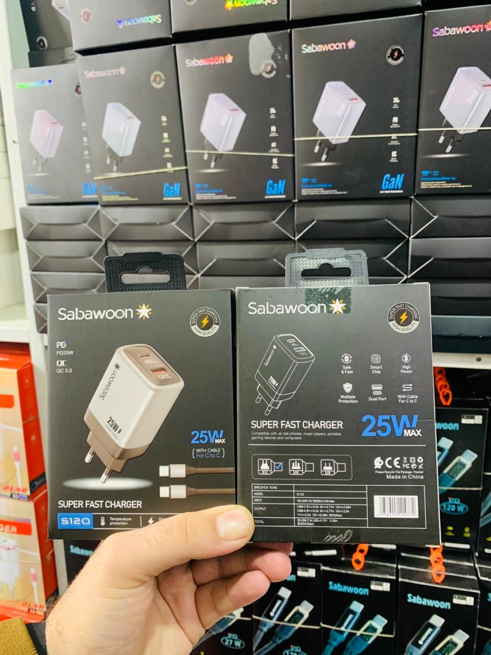 Sabawoon S120 25W Fast Charger 🔌 | All Mobile Options | Type‑C to Type‑C Cable View Gallery - Pakistan