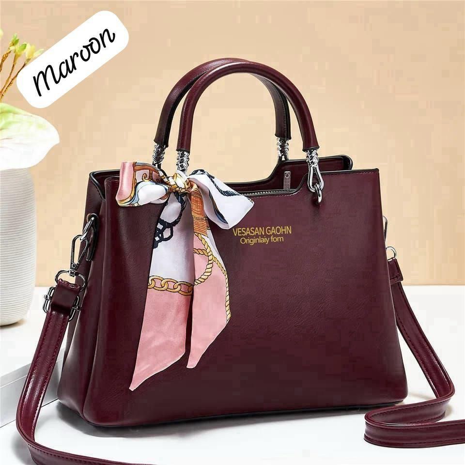 1Pc Vesasan Gaohn Faux Leather Handbag With Decorative Scarf Elegant Design Premium Quality View Gallery - Pakistan