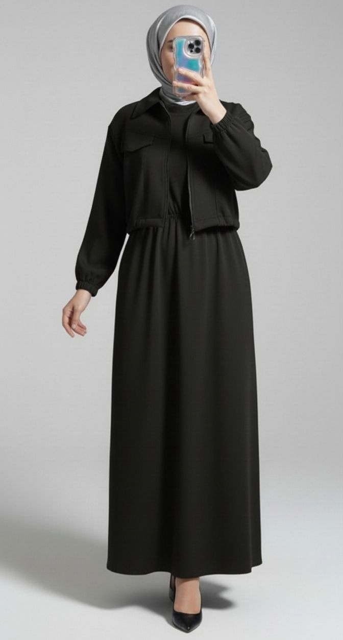 Stylish 2 Piece Set Long Frock Maxi Dress With Matching Zipper Jacket Premium Quality