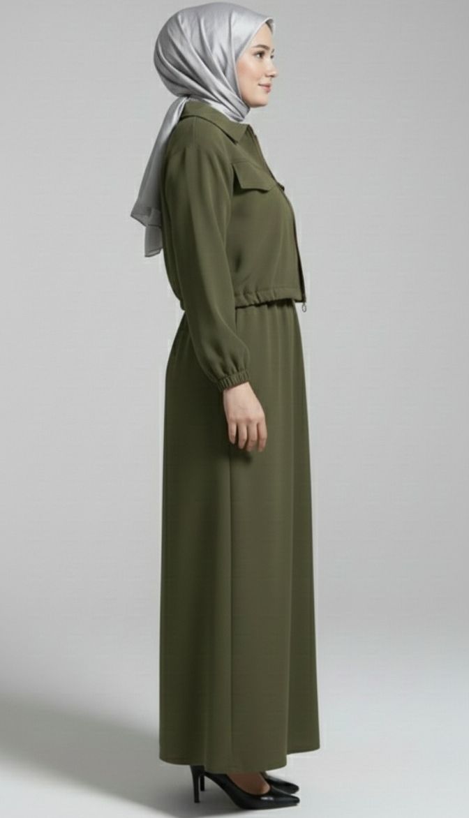 Stylish 2 Piece Set Long Frock Maxi Dress With Matching Zipper Jacket Premium Quality View Gallery - Pakistan