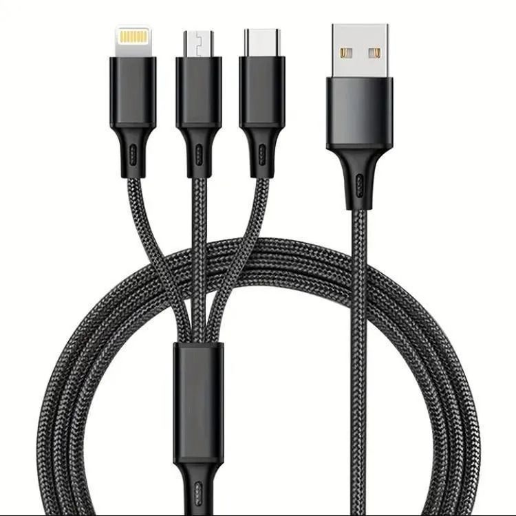 3 In 1 Charging Cable Durable Aluminum Alloy Strong Build Reliable Utility Perfect Choice For Daily Charging Needs (Random Color)
