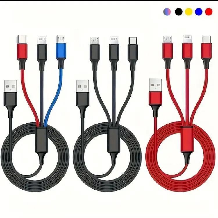 3 In 1 Charging Cable Durable Aluminum Alloy Strong Build Reliable Utility Perfect Choice For Daily Charging Needs (Random Color) View Gallery - Pakistan