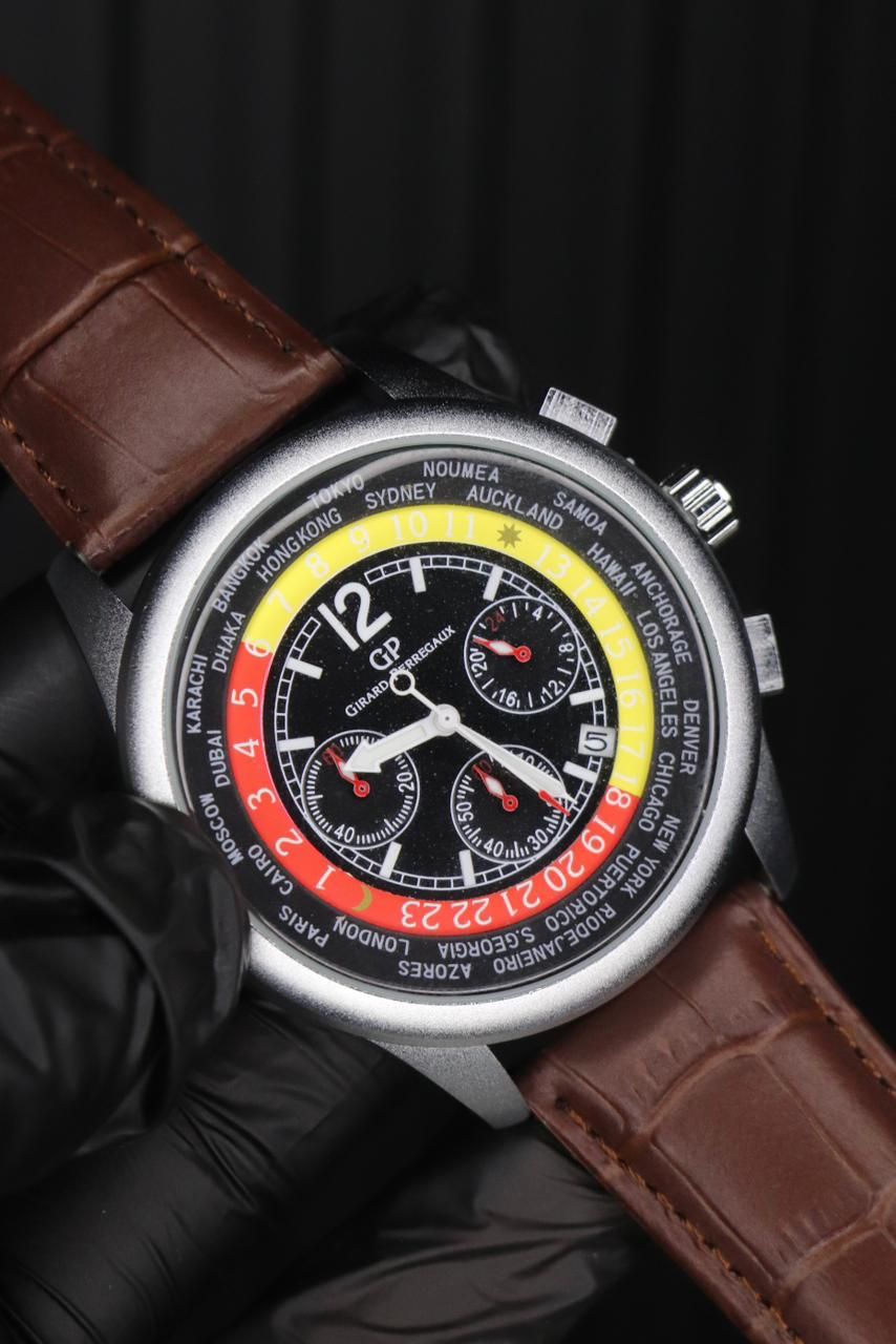 Casino Design Chronograph Leather Strap Watch Vintage Inspired Dial Functional Sub Dials Precise Quartz Movement View Gallery - Pakistan