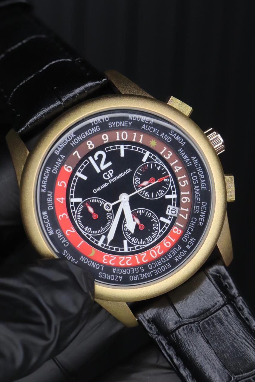 Casino Design Chronograph Leather Strap Watch Vintage Inspired Dial Functional Sub Dials Precise Quartz Movement View Gallery - Pakistan
