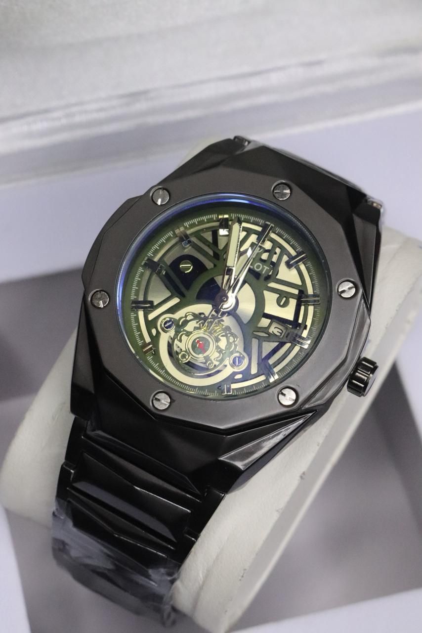 HB Men's Automatic Skeleton Wristwatch | Industrial-Chic Stainless Steel ( without box) Case with Genuine Leather Strap | Self-Winding Mechanical Movement & 6-Mo View Gallery - Pakistan
