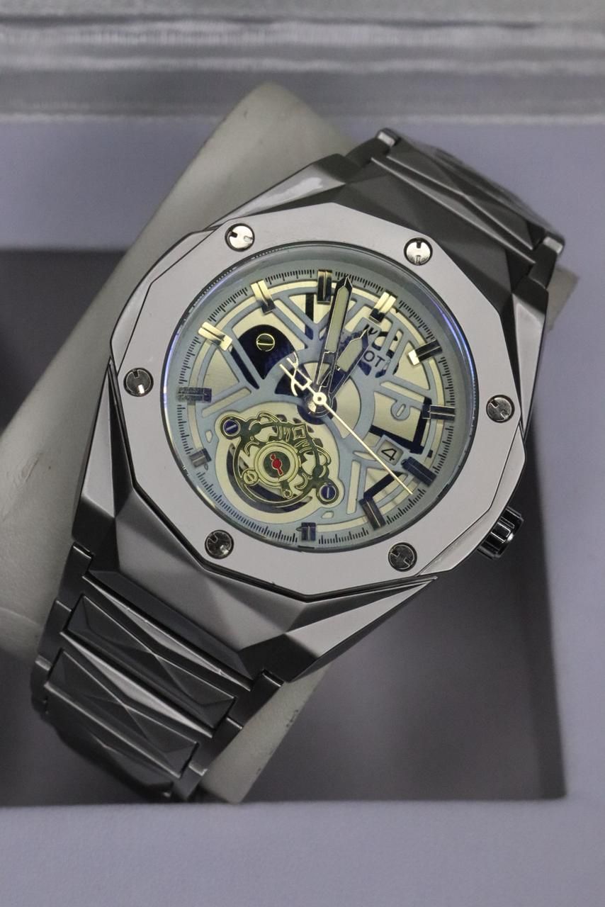 HB Men's Automatic Skeleton Wristwatch | Industrial-Chic Stainless Steel ( without box) Case with Genuine Leather Strap | Self-Winding Mechanical Movement & 6-Mo View Gallery - Pakistan