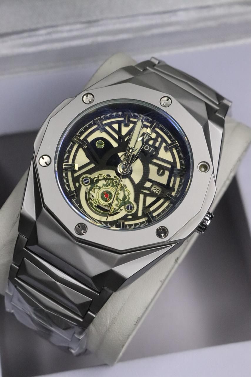 HB Men's Automatic Skeleton Wristwatch | Industrial-Chic Stainless Steel ( without box) Case with Genuine Leather Strap | Self-Winding Mechanical Movement & 6-Mo View Gallery - Pakistan