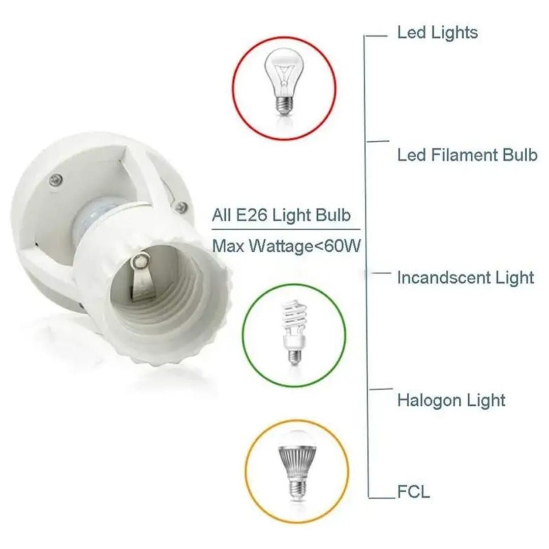 Infrared Motion Sensor Lamp Holder – 360° Smart Light Socket with Automatic On/Off Detection View Gallery - Pakistan