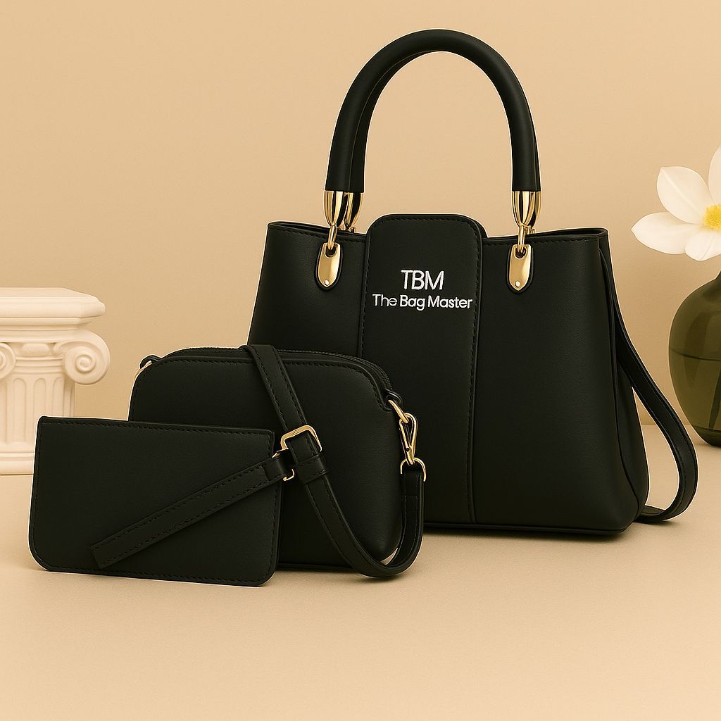 3 Pieces Ladies Handbag Elegant Design Premium Quality Smooth Finish Easy Carry View Gallery - Pakistan