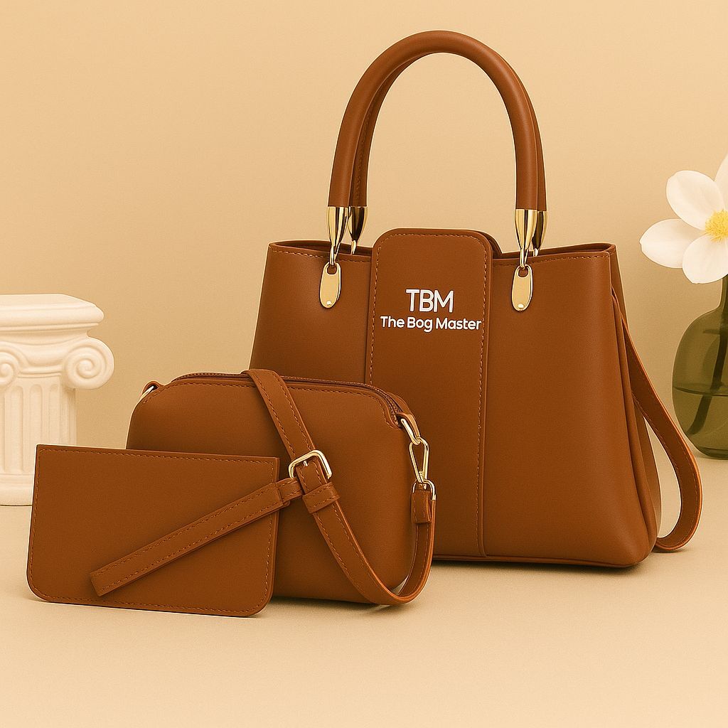 3 Pieces Ladies Handbag Elegant Design Premium Quality Smooth Finish Easy Carry View Gallery - Pakistan