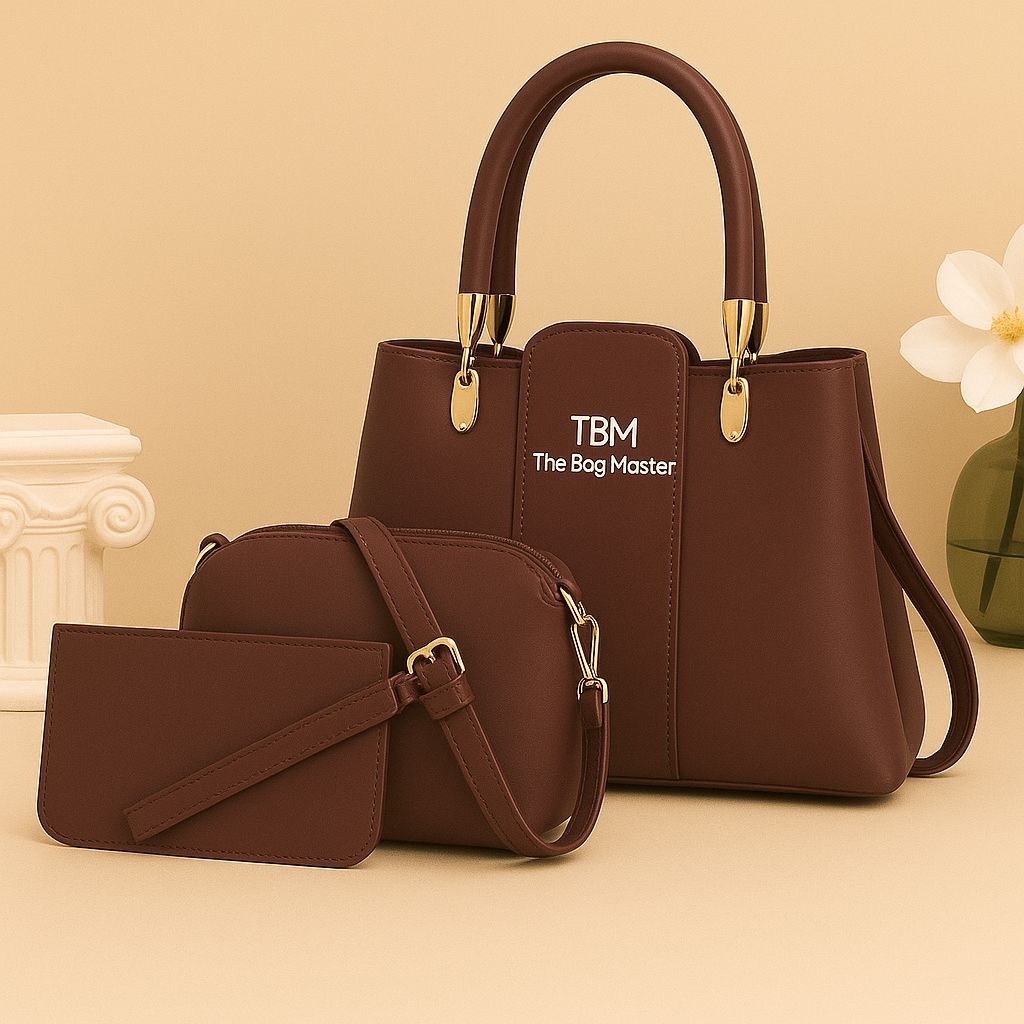 3 Pieces Ladies Handbag Elegant Design Premium Quality Smooth Finish Easy Carry View Gallery - Pakistan