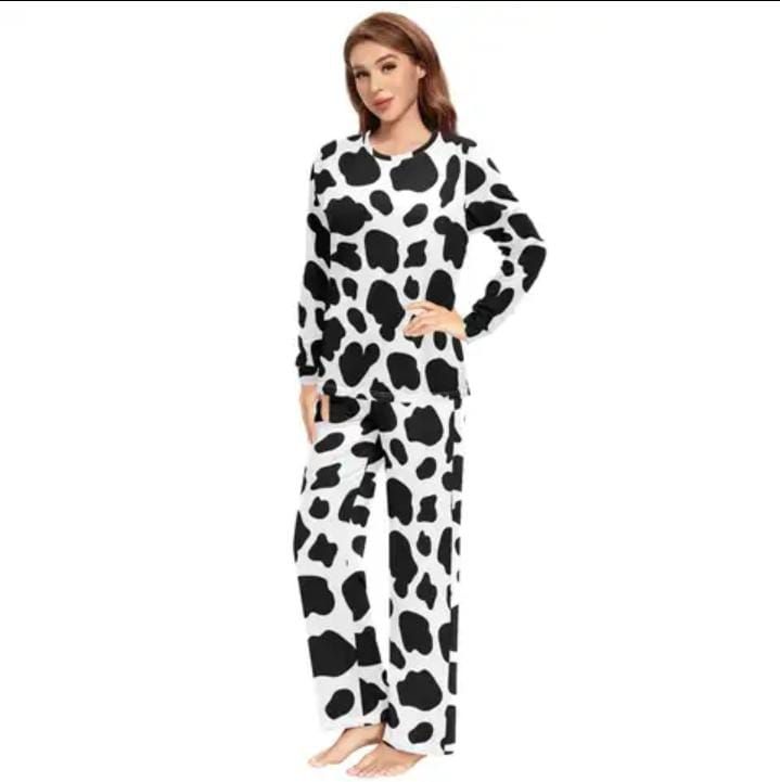 White Cow Printed Tracksuit Stylish Design Smooth Comfort Easy Wear Durable Stitching