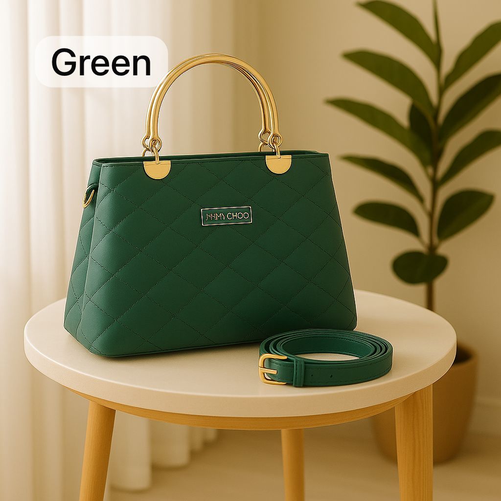 Premium Quilted Faux Leather Handbags with Golden Metal Handles - Elegant Shoulder Tote Collection View Gallery - Pakistan