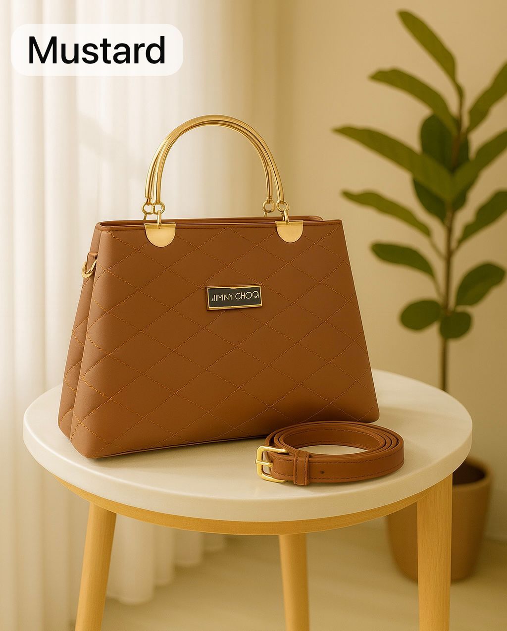 Premium Quilted Faux Leather Handbags with Golden Metal Handles - Elegant Shoulder Tote Collection View Gallery - Pakistan