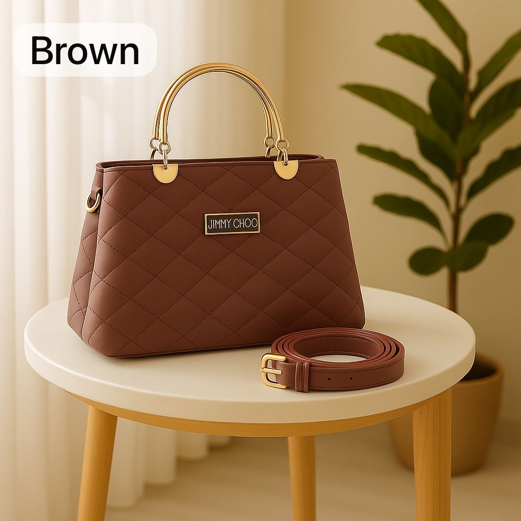 Premium Quilted Faux Leather Handbags with Golden Metal Handles - Elegant Shoulder Tote Collection View Gallery - Pakistan