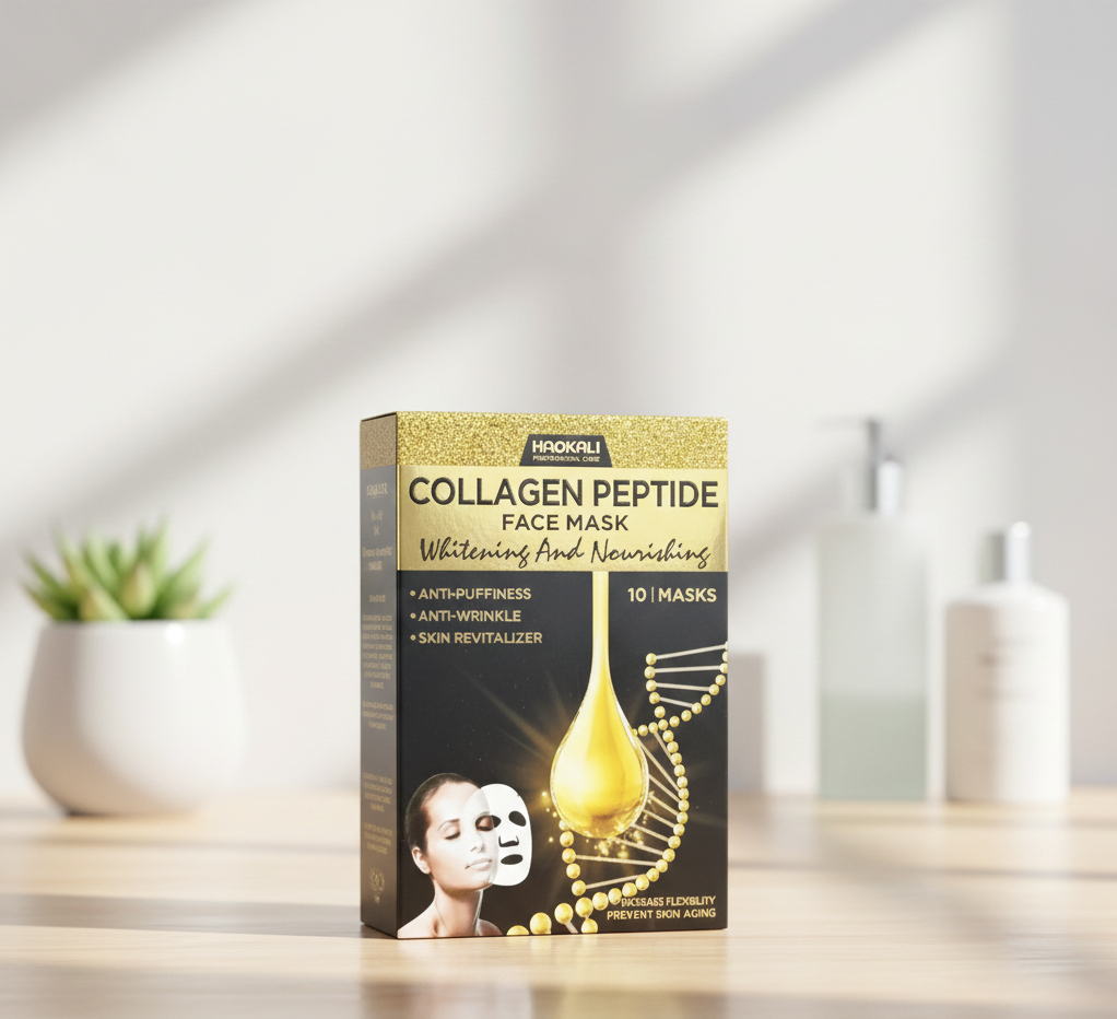 HAOKALI Professional Care Collagen Peptide Face Mask (10-Pack) - Anti-Puffiness, Anti-Wrinkle, Whitening &amp; Nourishing Skin Revitalizer