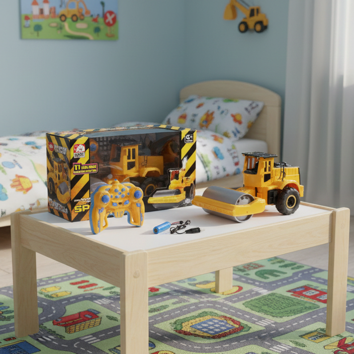 Construction Machine Roller – Remote Control Toy with Spray Effect, Heavy Duty RC Vehicle for Kids &amp; Adults