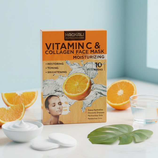 HAQKALI Professional Care Vitamin C & Collagen Moisturizing Face Mask - Restoring, Toning, and Brightening (pack of 10) View Gallery - Pakistan
