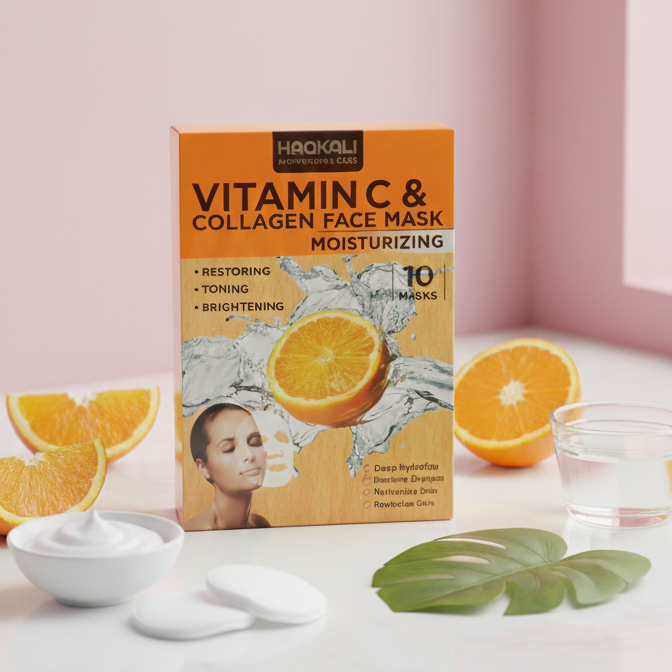 HAQKALI Professional Care Vitamin C & Collagen Moisturizing Face Mask - Restoring, Toning, and Brightening (pack of 10) View Gallery - Pakistan