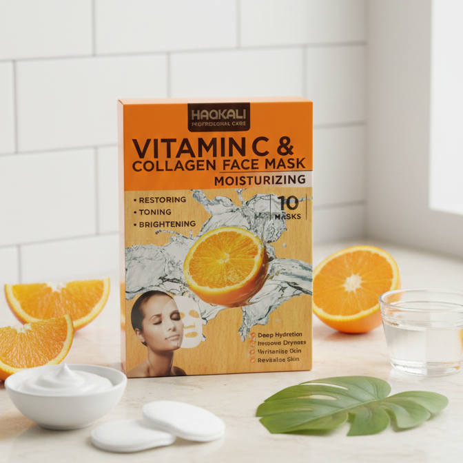 HAQKALI Professional Care Vitamin C & Collagen Moisturizing Face Mask - Restoring, Toning, and Brightening (pack of 10) View Gallery - Pakistan
