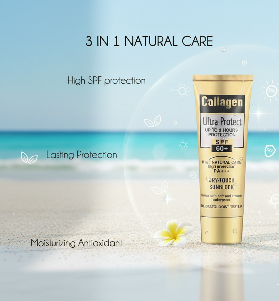 Collagen Ultra Protect Sunblock: High SPF 60+ PA+++, 3-in-1 Natural Care for Lasting, Moisturizing, and Waterproof Protection View Gallery - Pakistan