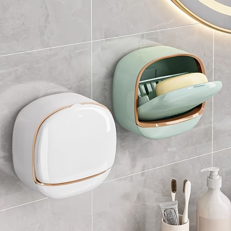 1Pc Wall Mounted Soap Holder With Drain Tray | Stylish Soap Dish Holder Waterproof For Kitchen and Bathroom (Random color)