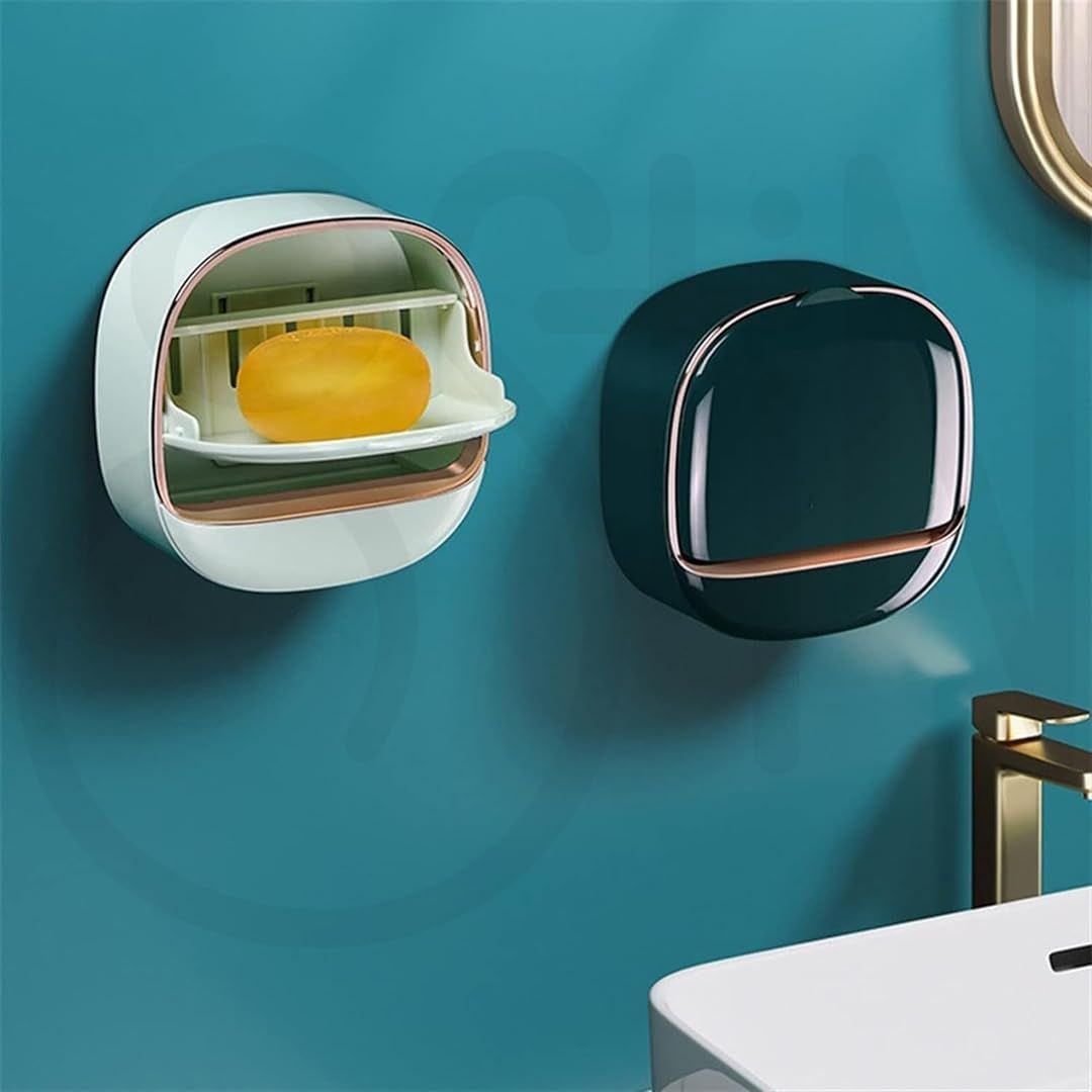 1Pc Wall Mounted Soap Holder With Drain Tray | Stylish Soap Dish Holder Waterproof For Kitchen and Bathroom (Random color) View Gallery - Pakistan