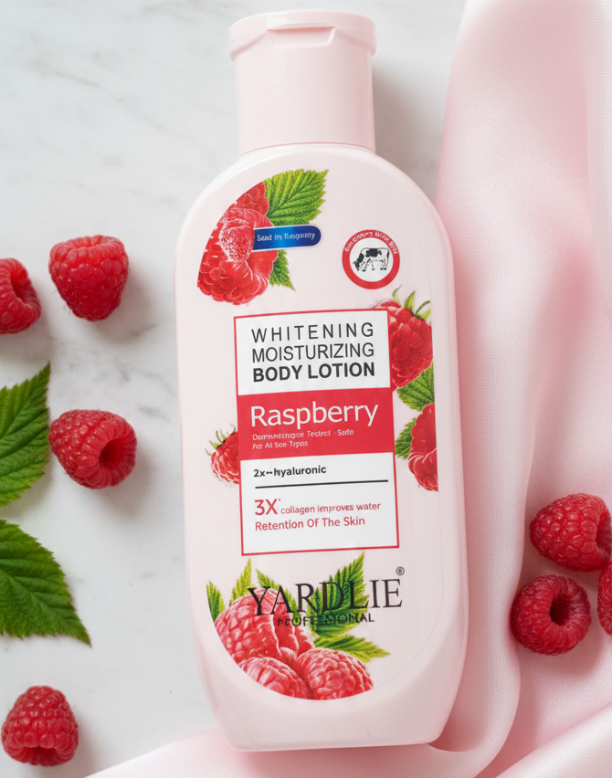 Yardlie Professional Raspberry Whitening & Moisturizing Body Lotion: Enhanced Hydration and Radiance Formula with Hyaluronic Acid and Collagen View Gallery - Pakistan
