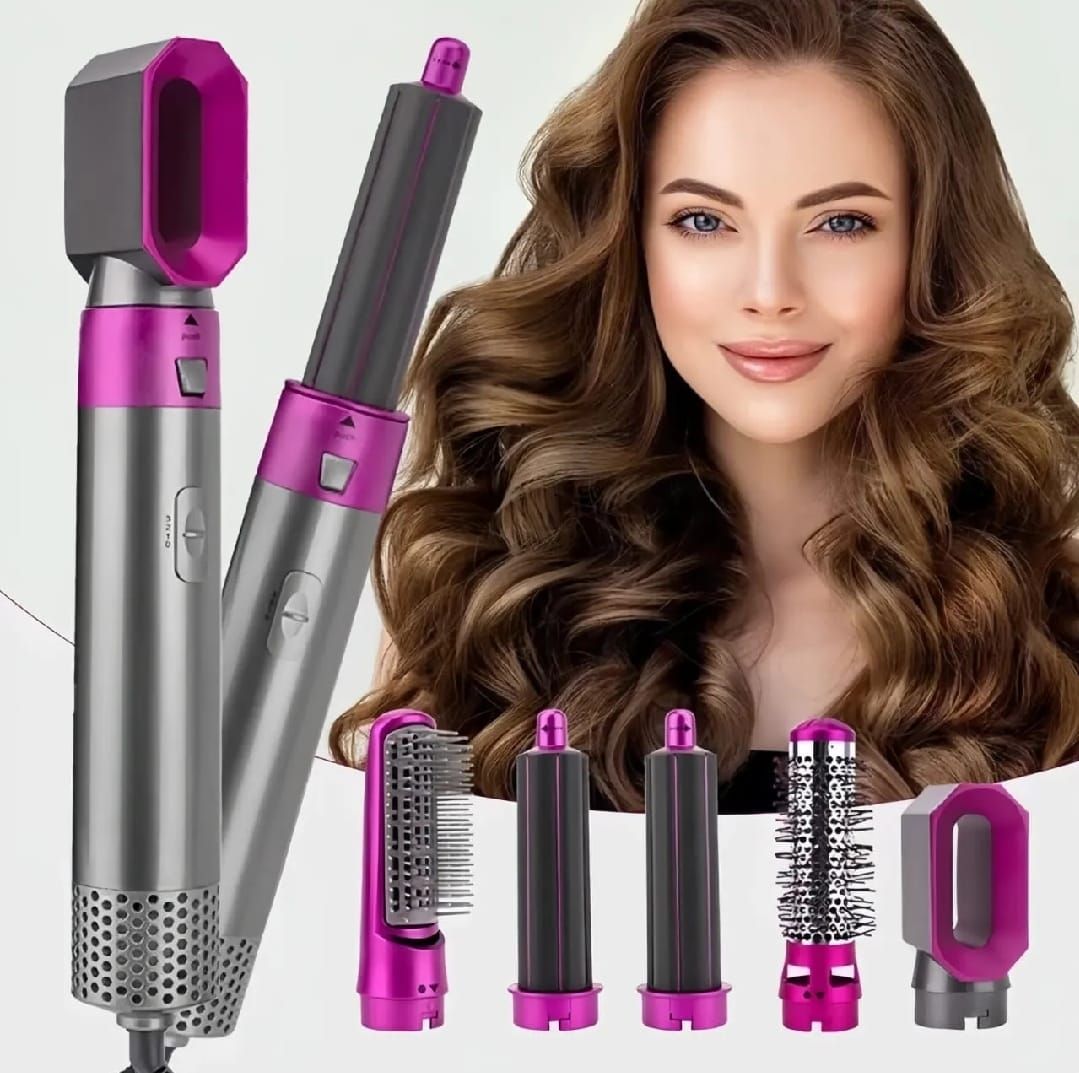 High Quality 5 In 1 Hair Styler Brush Hair Straightener Curler Blow Dryer Volumizer Negative Ionic Electric Air Wrap With Detachable Brush Heads