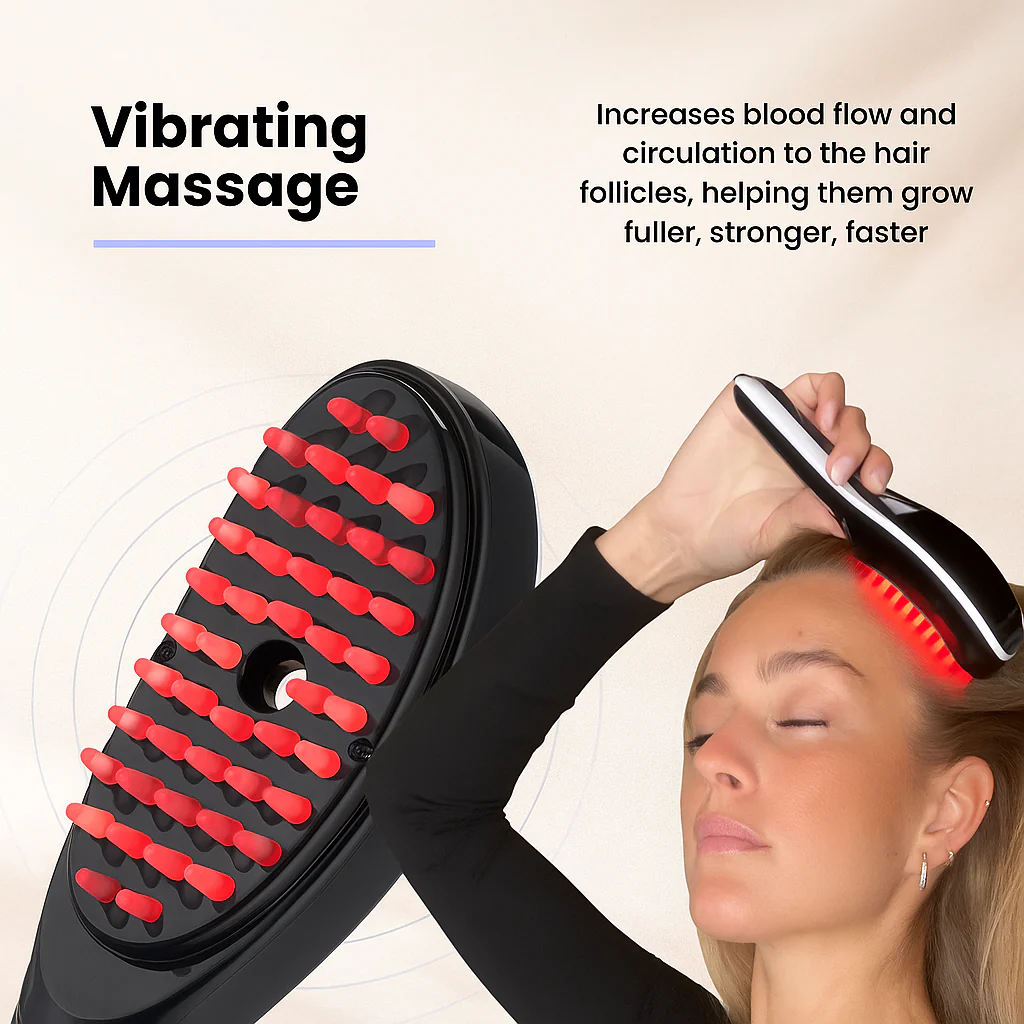 Electric Massage Comb – Blue & Red Light Therapy, Vibration Brush, Spray & Negative Ion Scalp Massager (Rechargeable) View Gallery - Pakistan