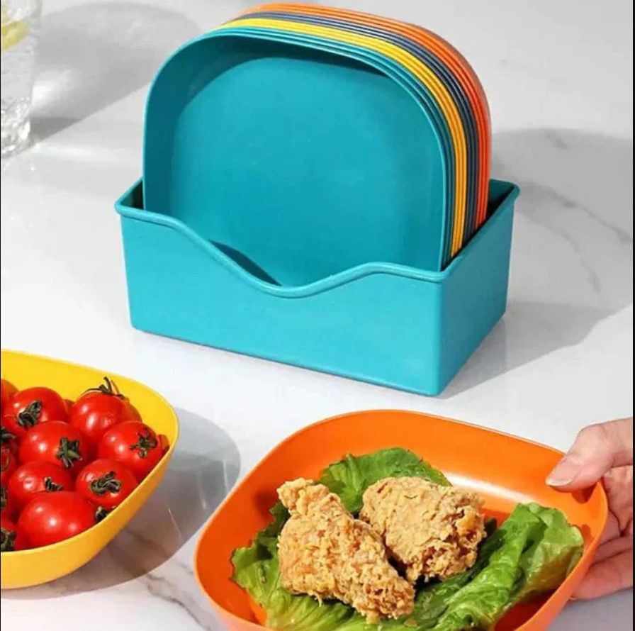 10 Pcs Multi-function Spit Bone Dish Set with Stand: Food-Grade Plastic Plates for Tidy Dining. View Gallery - Pakistan