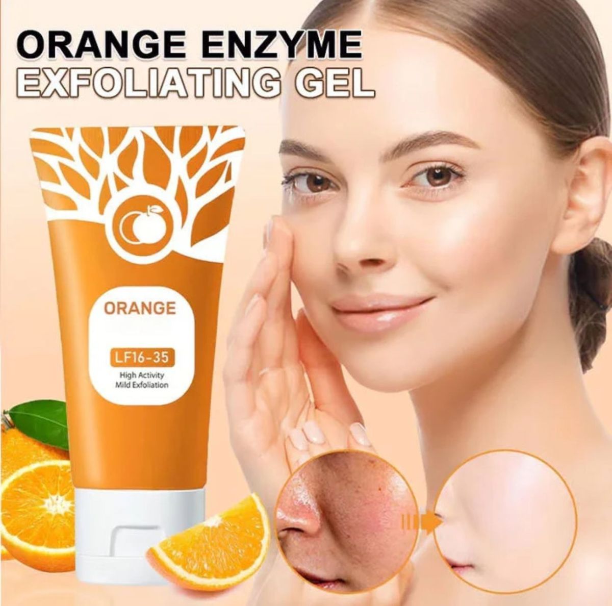 Orange Enzyme Exfoliating Gel Natural Skin Care Formula Brightens Complexion Removes Dead Skin Cells Enhances Smooth Radiant Glow