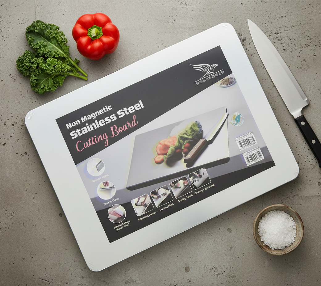 Marble Cutting Board Slab with Pure Stainless Steel Fitting – Non-Magnetic | 30 x 40 cm View Gallery - Pakistan