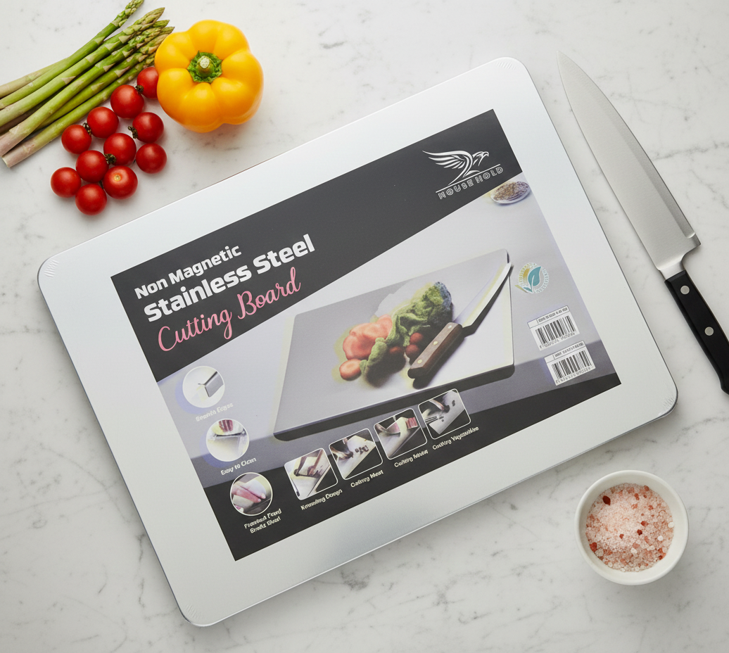 Marble Cutting Board Slab with Pure Stainless Steel Fitting – Non-Magnetic | 30 x 40 cm View Gallery - Pakistan