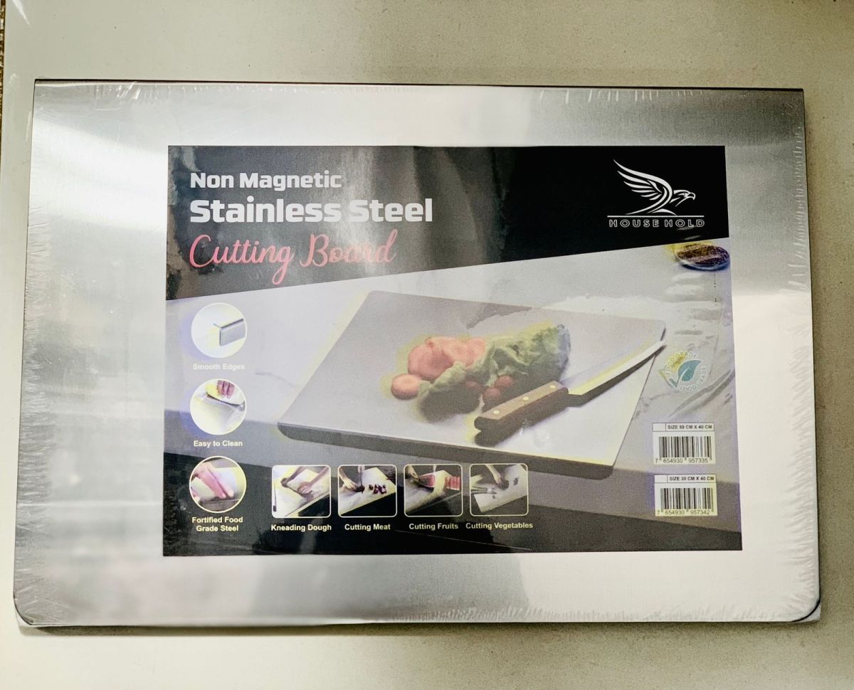 Marble Cutting Board Slab with Pure Stainless Steel Fitting – Non-Magnetic | 30 x 40 cm View Gallery - Pakistan