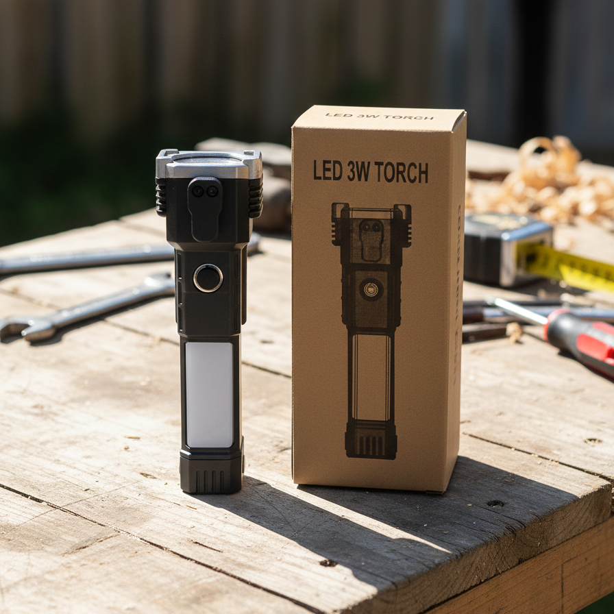 Ultra-Bright LED Tactical Torch Flashlight: High-Powered, Rechargeable Handheld Light with Adjustable Zoom and Multiple Modes (High/Low/Strobe/SOS) View Gallery - Pakistan